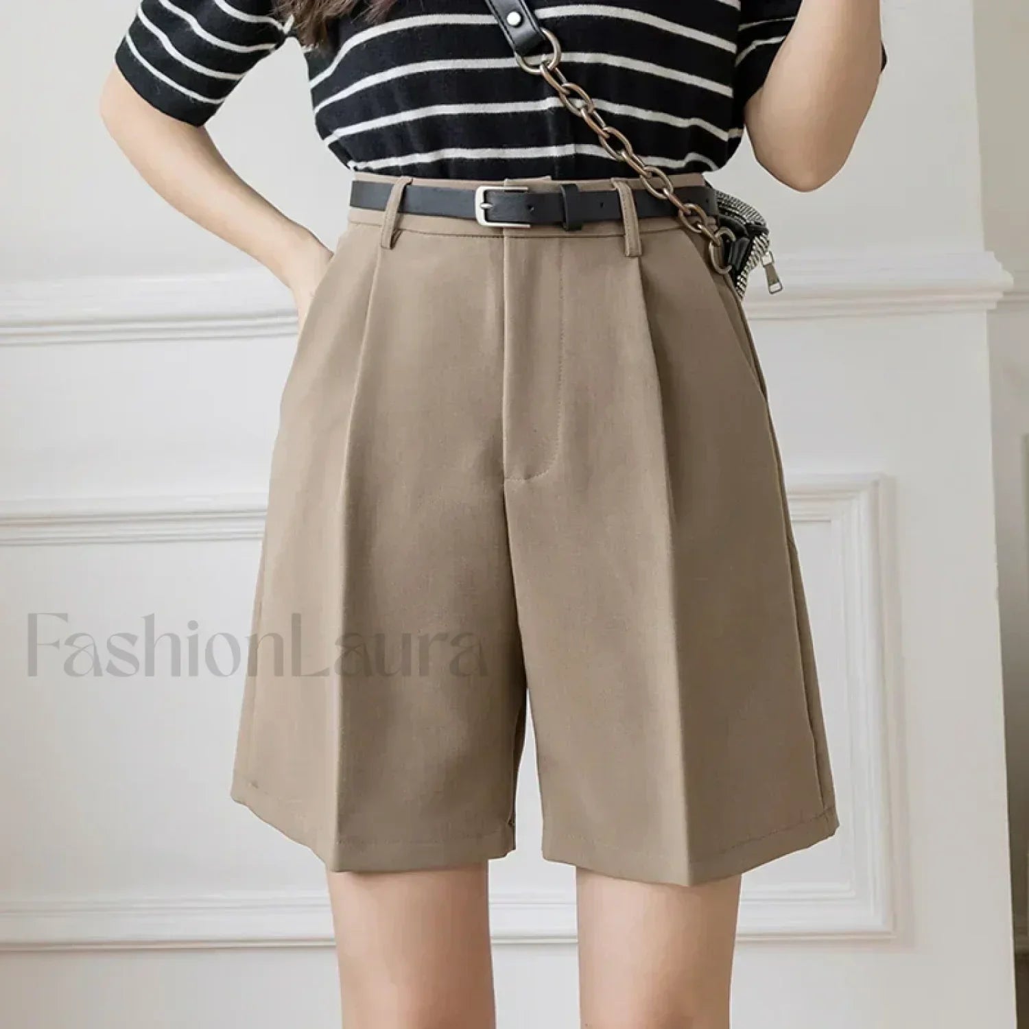 Casual Solid Color High Waist Zipper Shorts