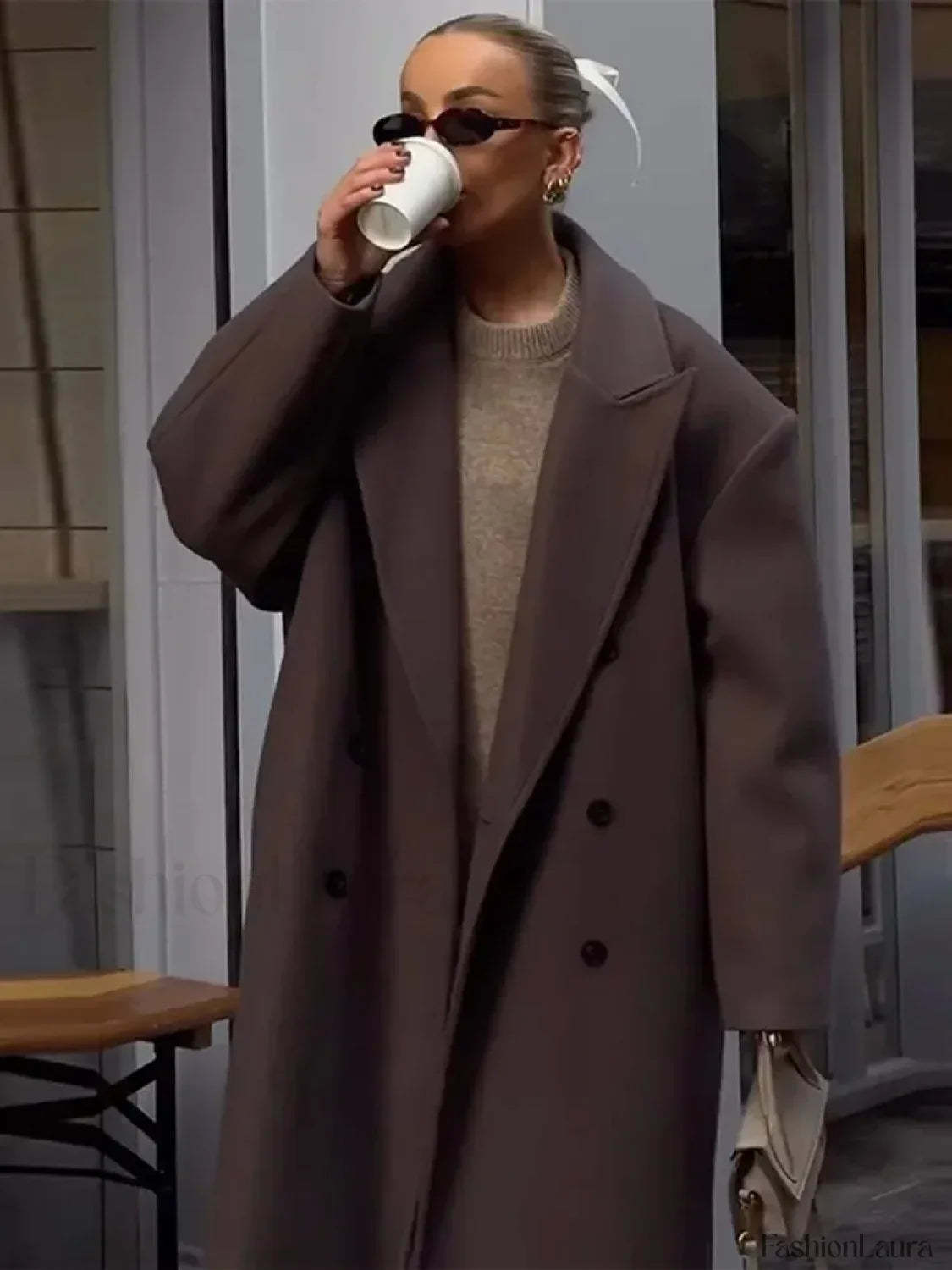 Casual Solid Double-Breasted Long Overcoats