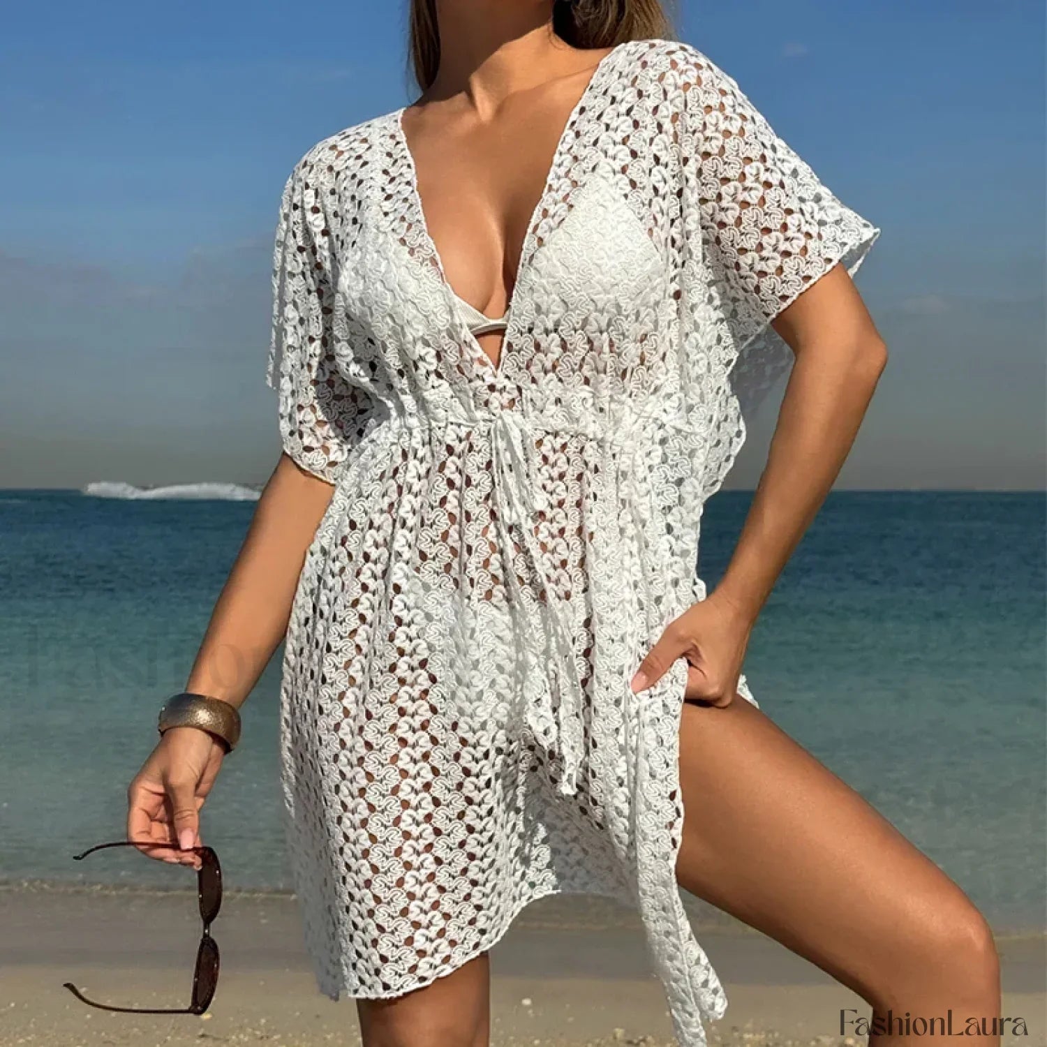 Casual Strap Hollow Knit Cover Up