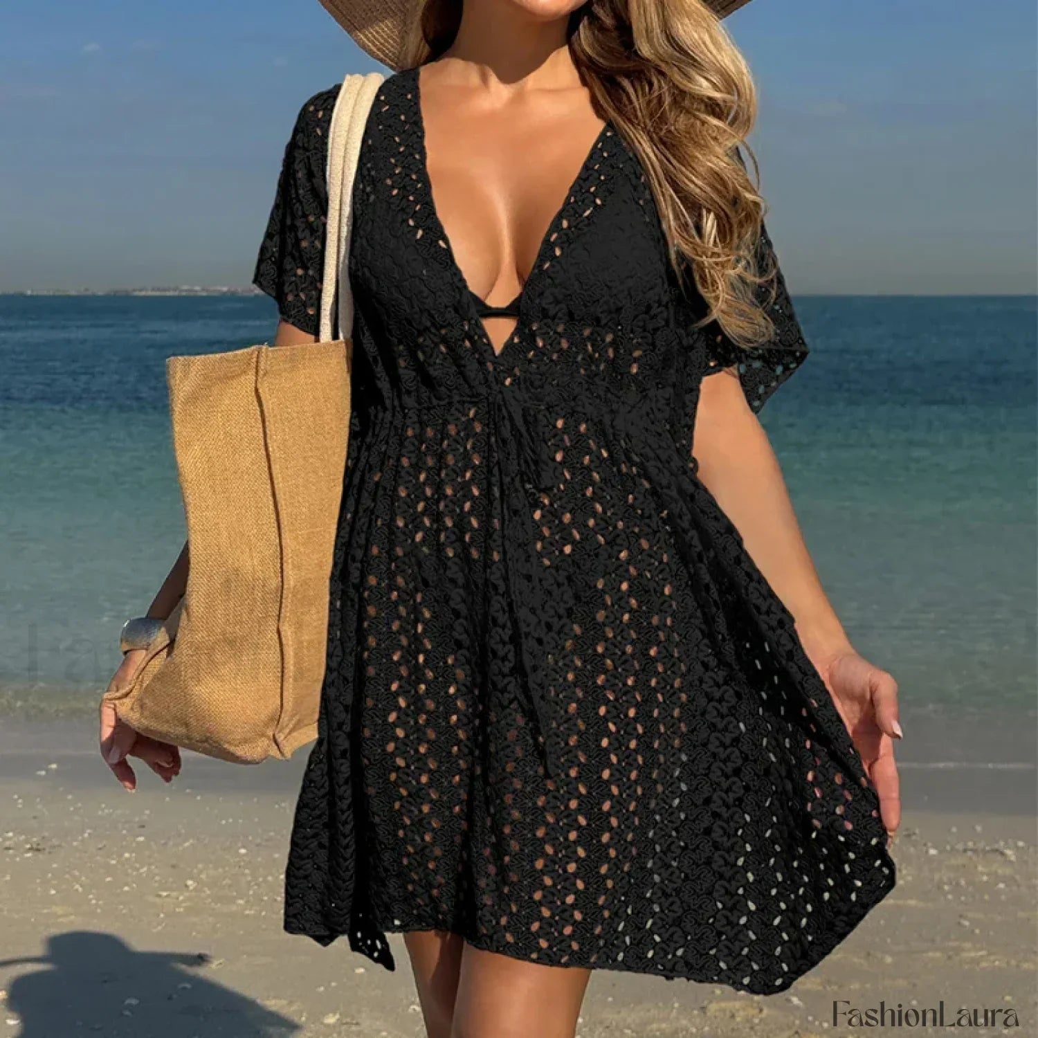 Casual Strap Hollow Knit Cover Up