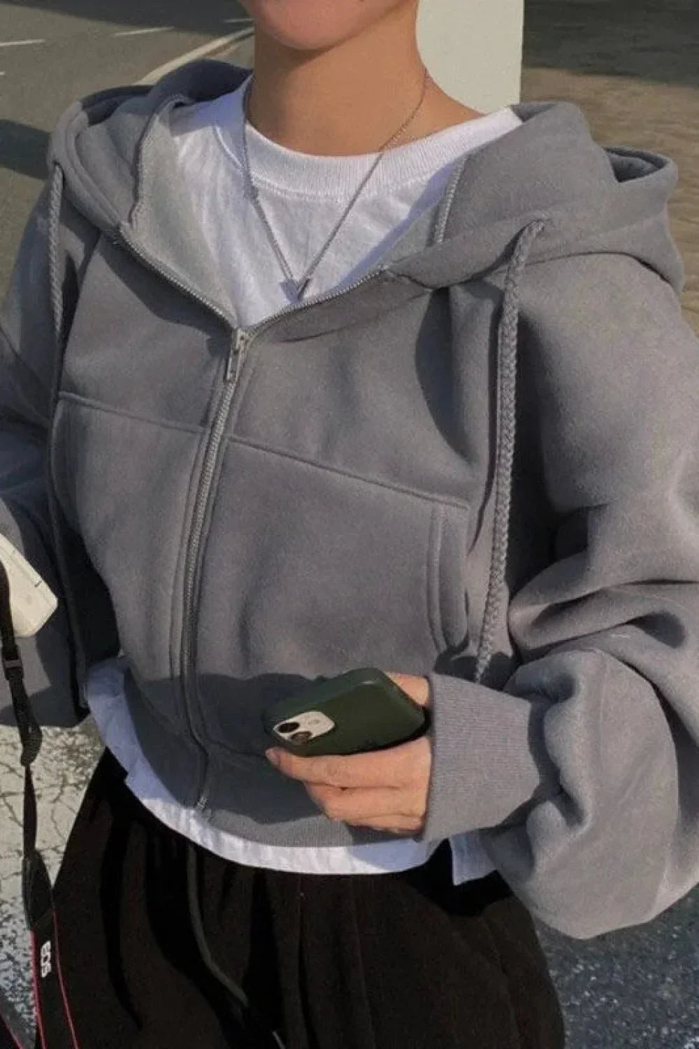 Casual Streetwear Long Sleeve Hoodie Dark Grey / S