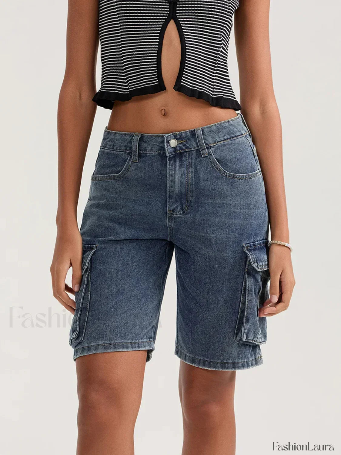 Casual Summer Denim Mid Rise Button Jeans Short