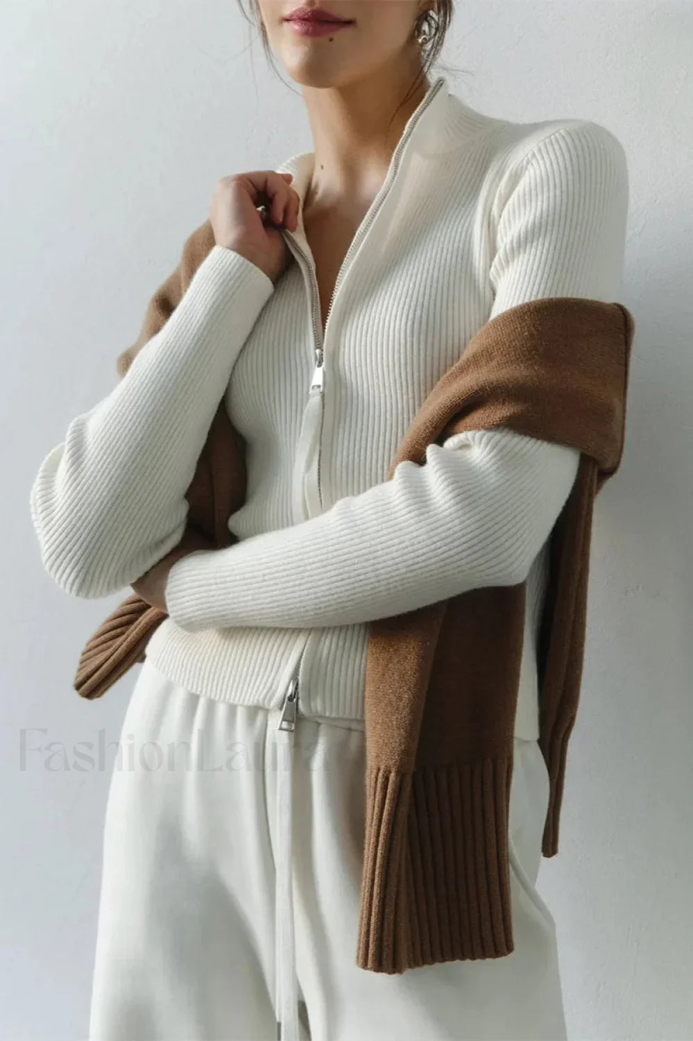 Casual Zip Front Knit Cardigan