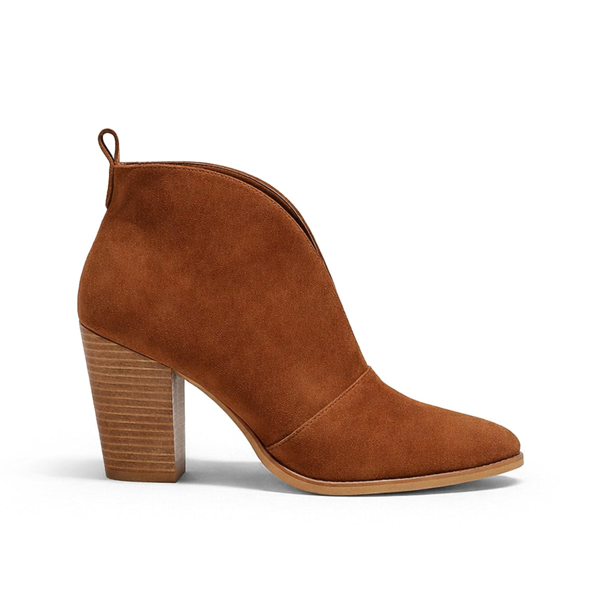Pointed Toe Cut Out V Front Block Heel Ankle Boots 4