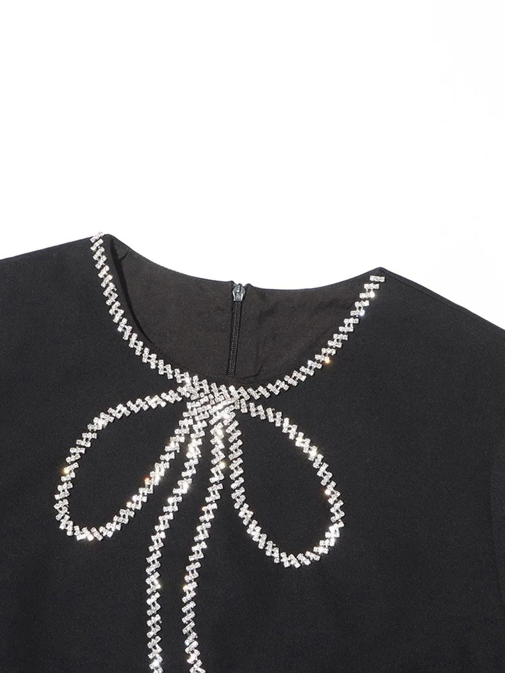 Rhinestone Bow Round Neck Short Sleeve Shift Mini Dress