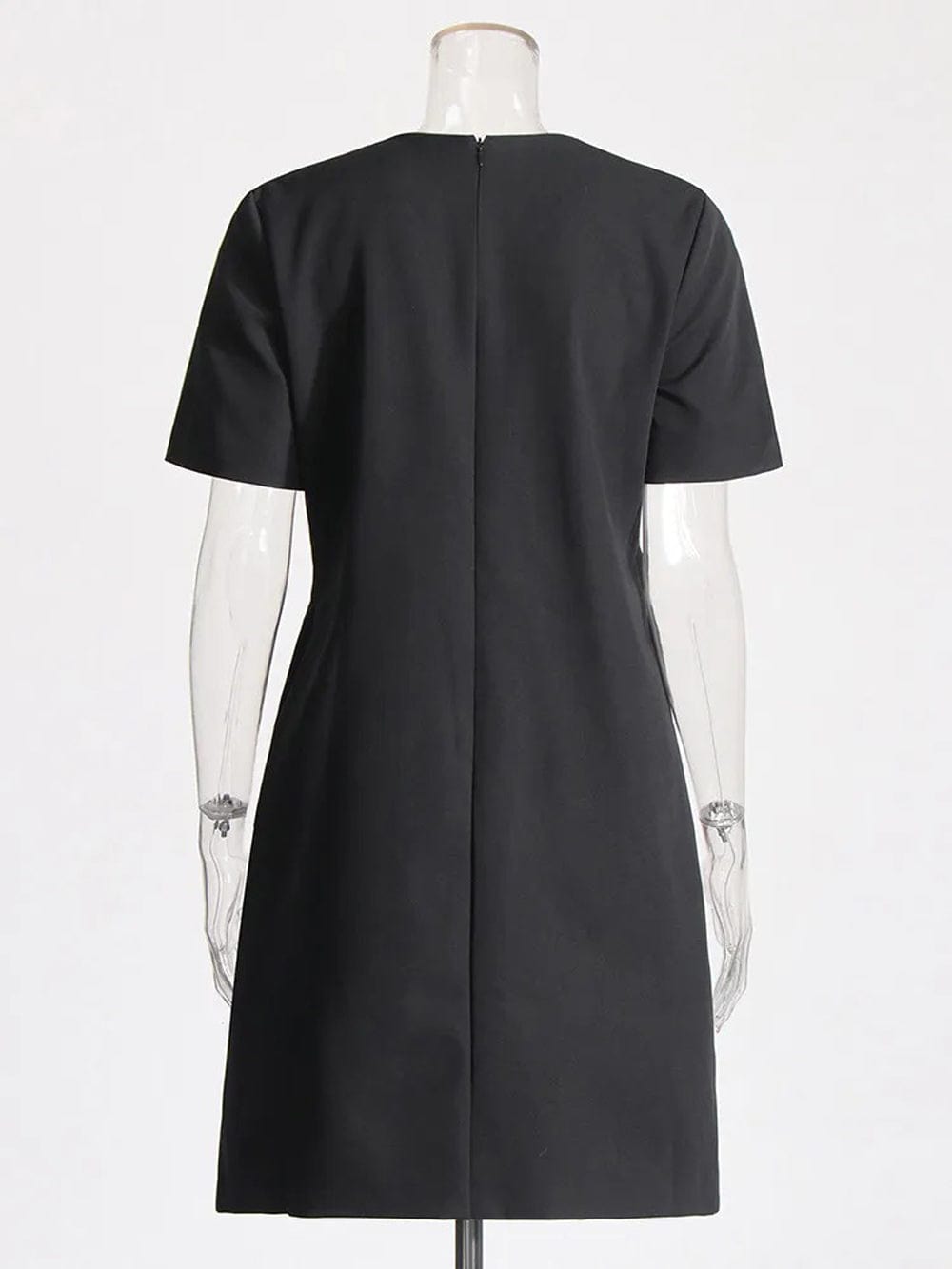 Rhinestone Bow Round Neck Short Sleeve Shift Mini Dress