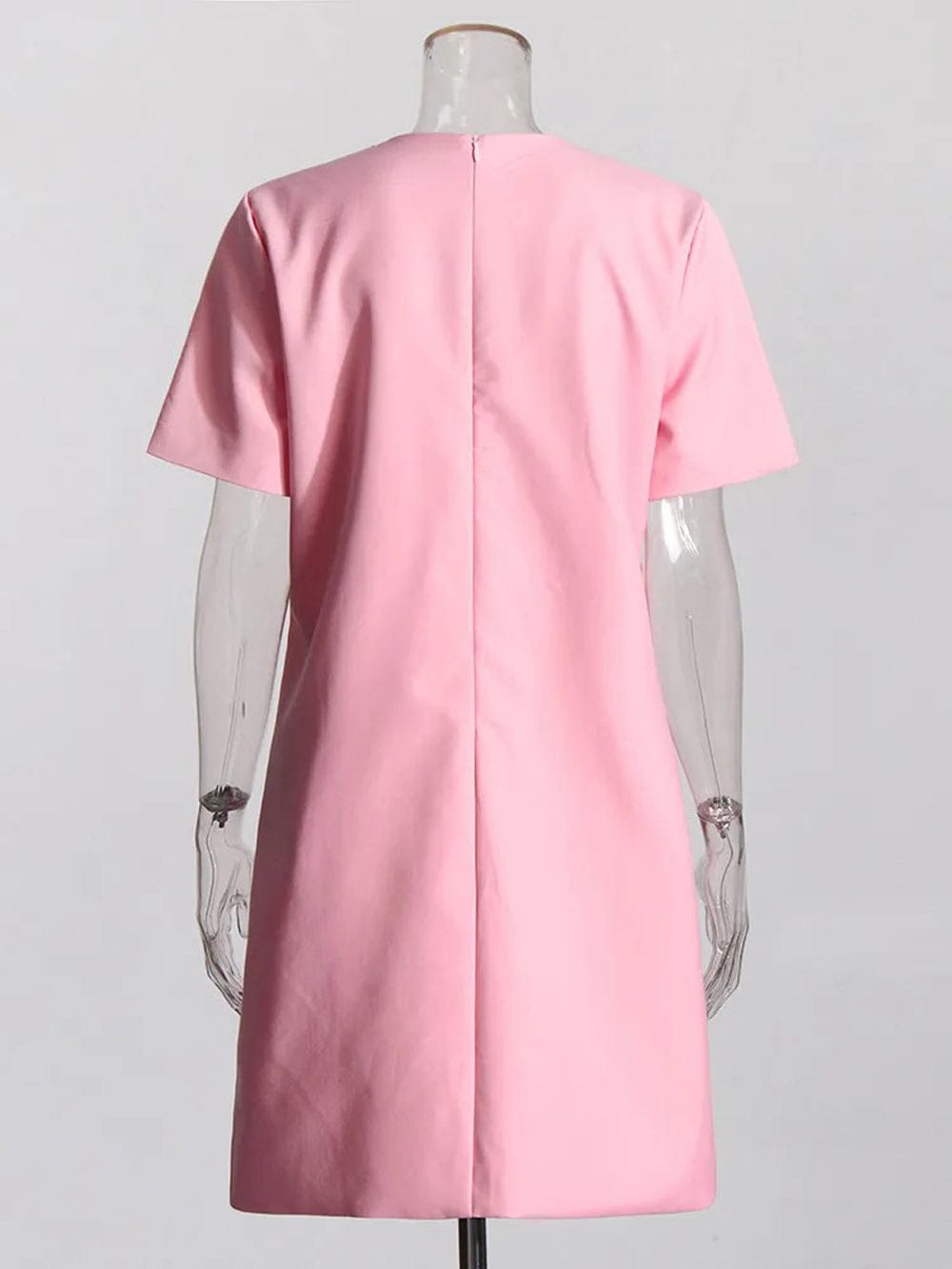 Rhinestone Bow Round Neck Short Sleeve Shift Mini Dress