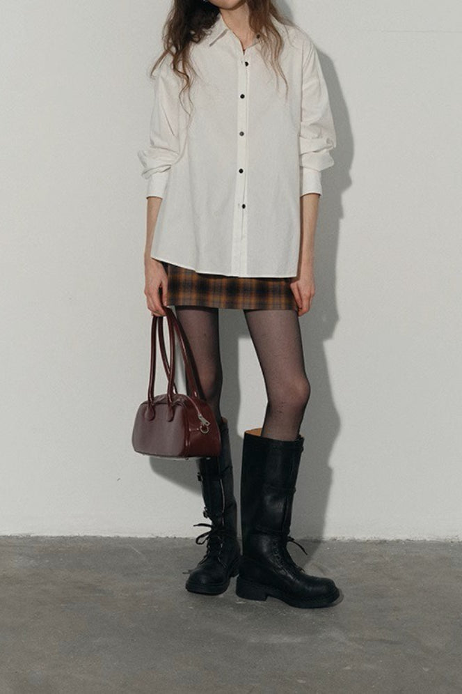 Collared Long Sleeve Contrast Button Oversized Longline Shirt 5