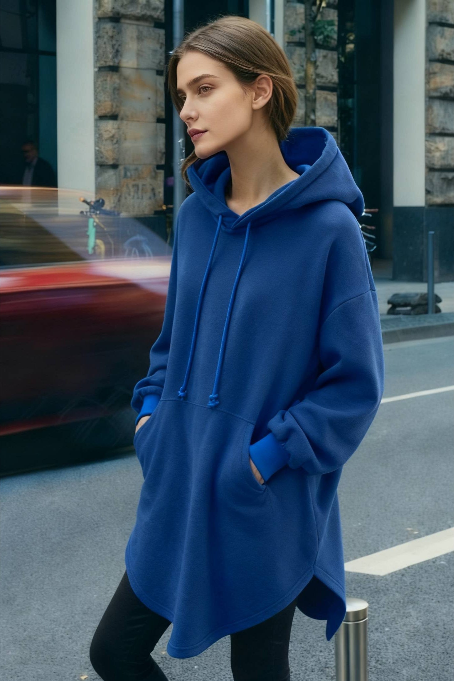 Pullover Loose Hoodie Casual Drawstring Oversized Women's Long Solid Sweatshirt Autumn Arm Streetwear