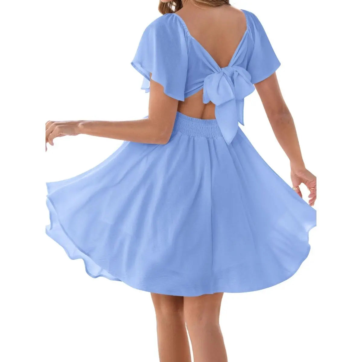 Sweetheart Flutter Sleeve Twist Front A-Line Mini Dress 5