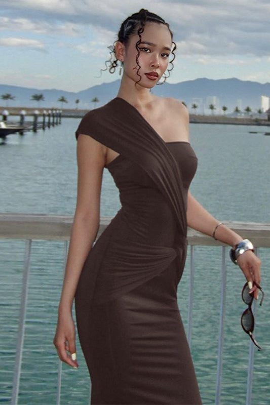 One Shoulder Cross Side Cutout Wrap Dress