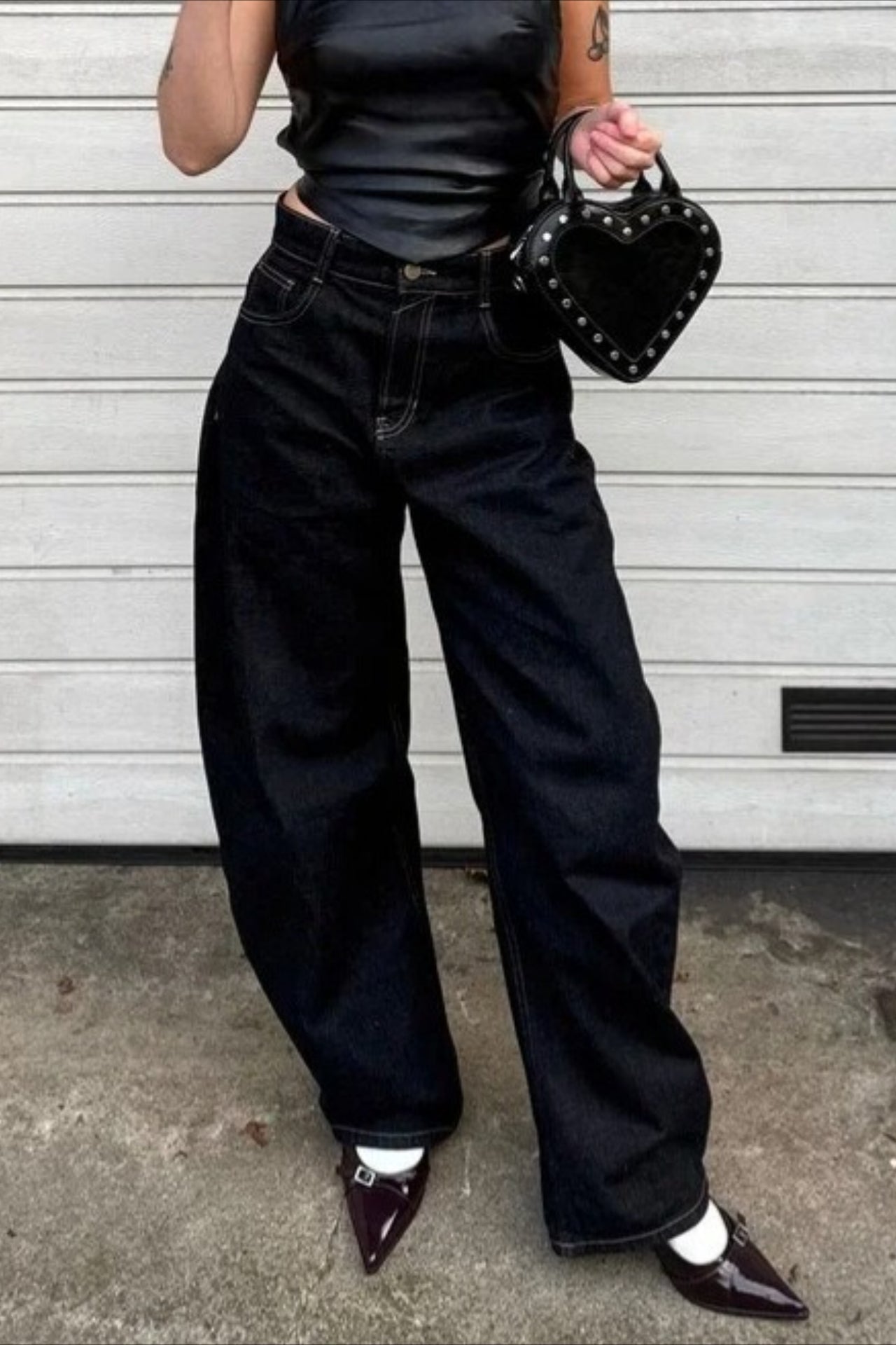 High-Waist Vintage Washed Wide-Leg Denim Jeans
