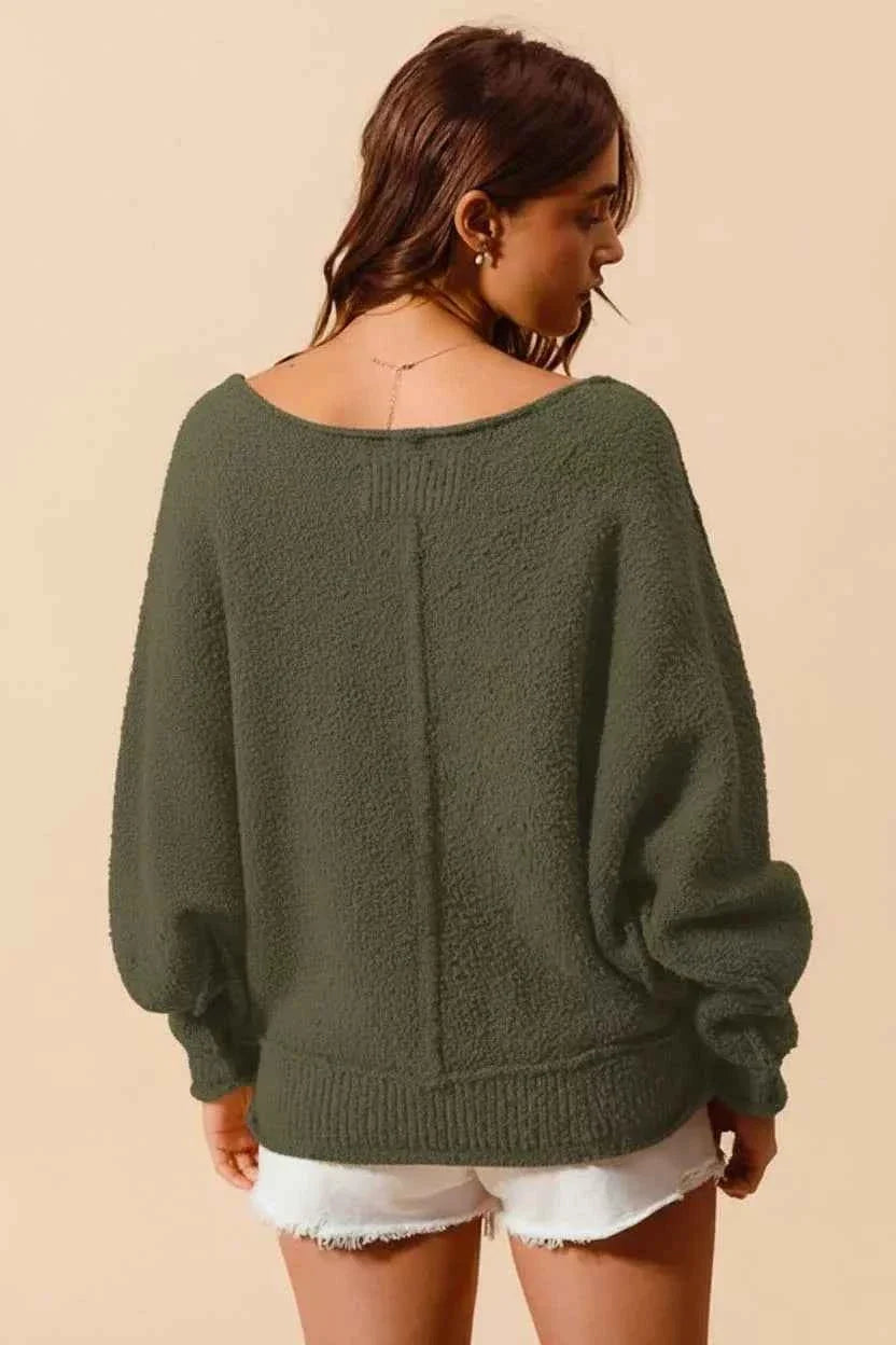 Exposed Seam Wide Neck Slouchy Oversized Knit Sweater 3