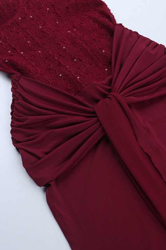Sequin Strapless Corset Ruched High Split Mermaid Maxi Dress
