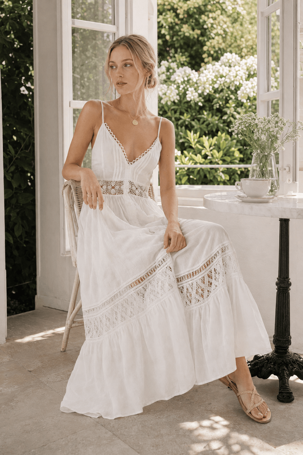 Lace Trim Sheer Flowy Boho Dress