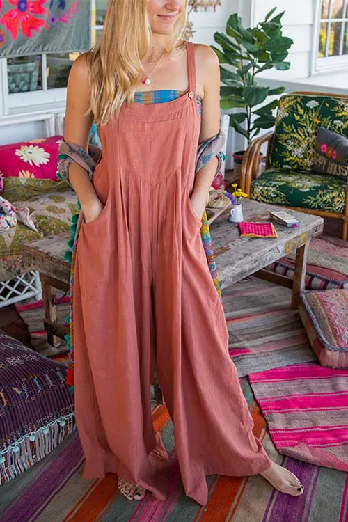 Adjustable Straps Pockets Wide Leg Jumpsuits