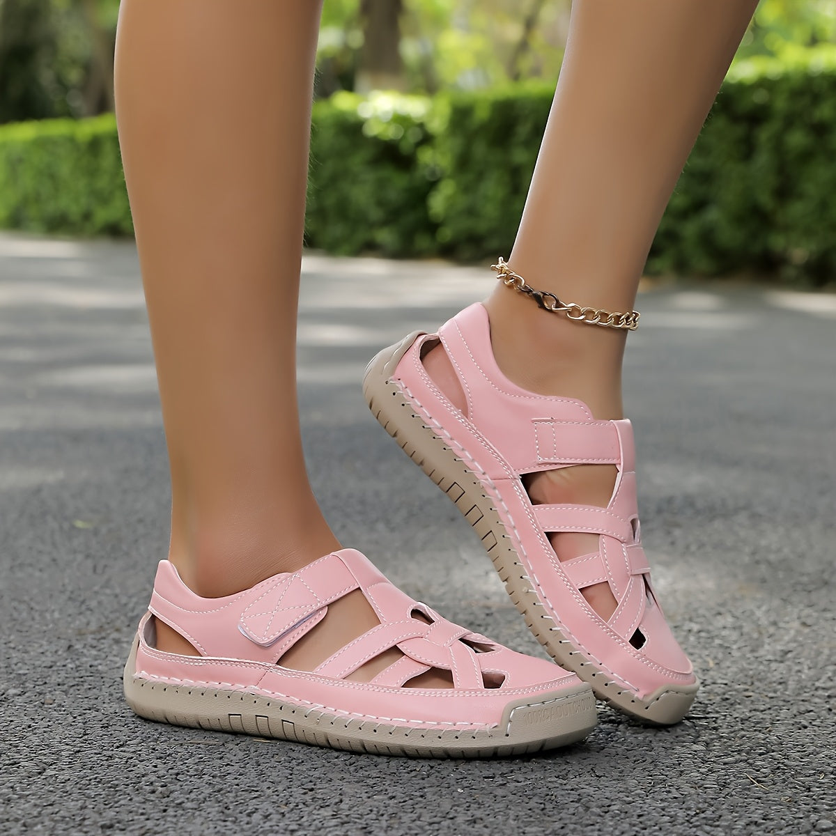 Closed Toe Cut Out Hook and Loop Fisherman Sandals 2