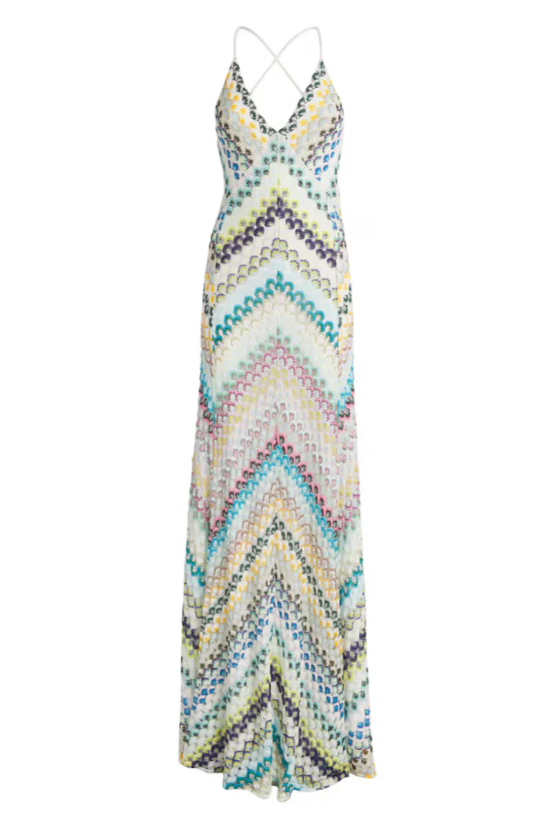 Geometric Chevron Print Halter Deep V-Neck Sleeveless Maxi Dress