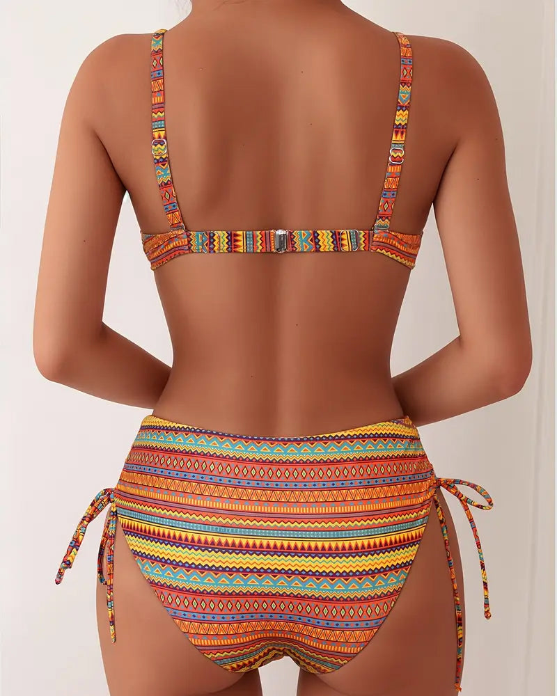 Aztec Print Underwire Side Tie Bikini Set