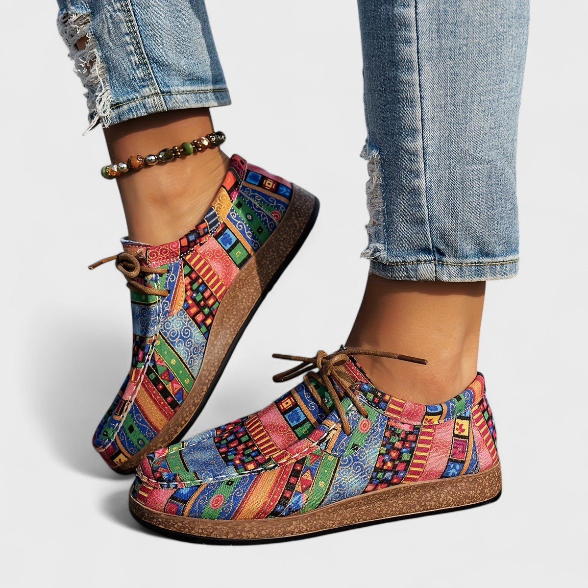 Aztec Print Lace Up Platform Sneakers