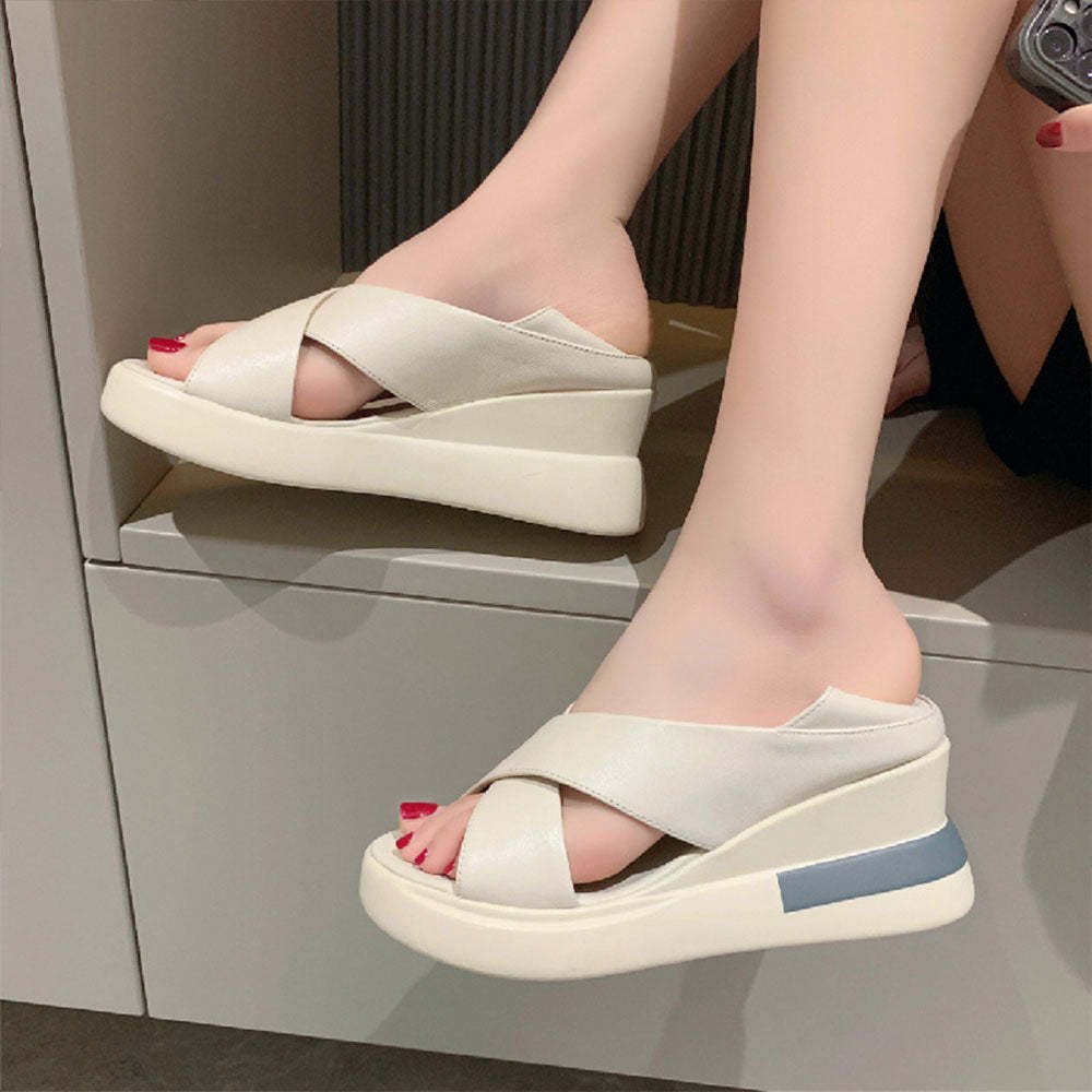 Open Toe Platform Cross Strap Two-Wear Sandals