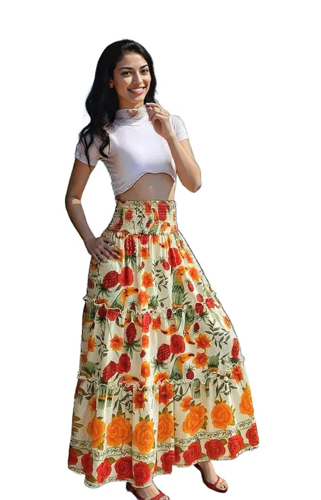 Multicolor Maxi Skirt Floral Print Viscose