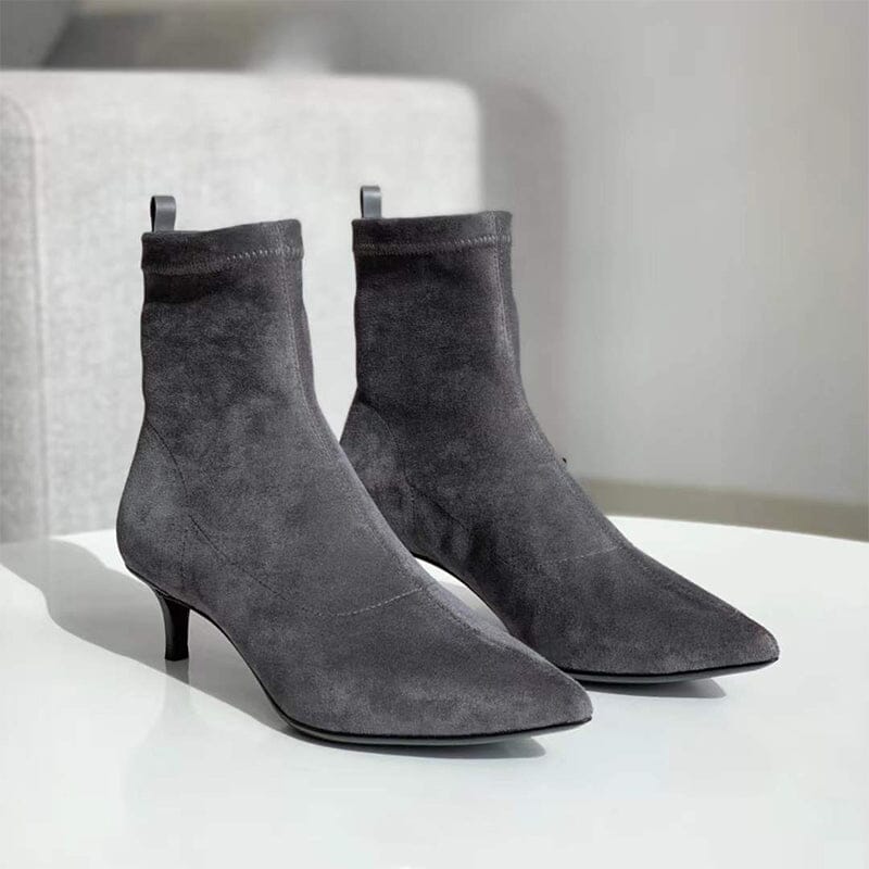 Classic Point Toe Sock Boots High Heel Stretch Boots��Elastic Suede Handmade Black/Brown