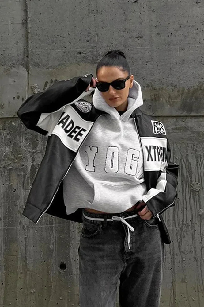 Casual Gray Embroidered Hoodie