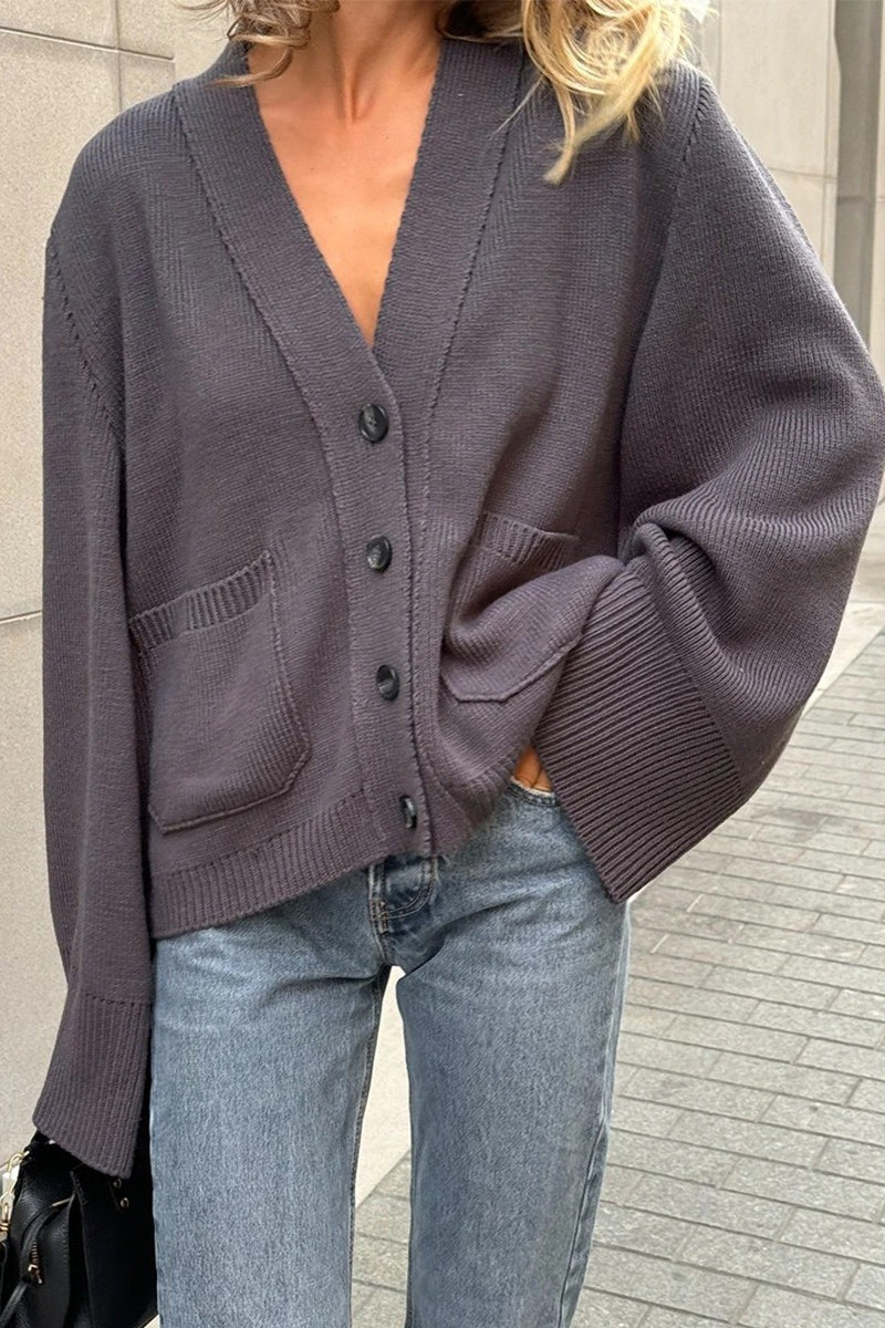Relaxed V Neck Knit Cardigan