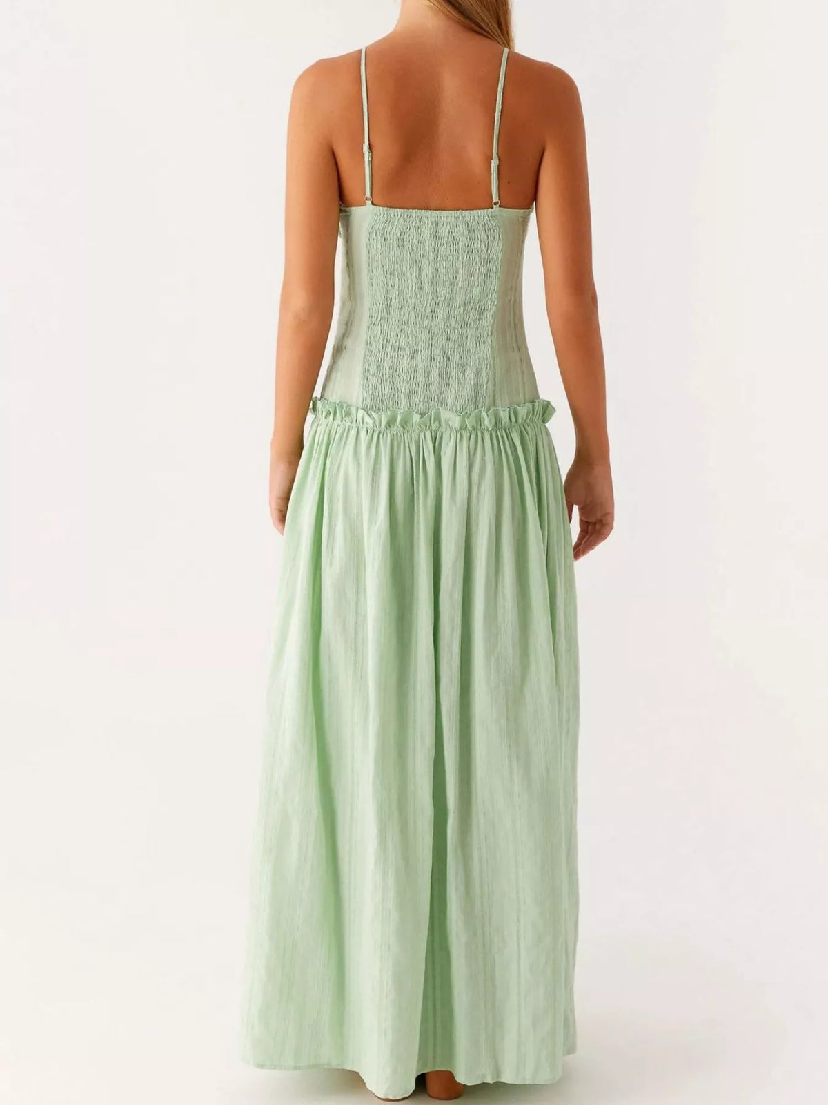Ruched Bust Drop Waist Ruffle Trim Cami Maxi Dress 11