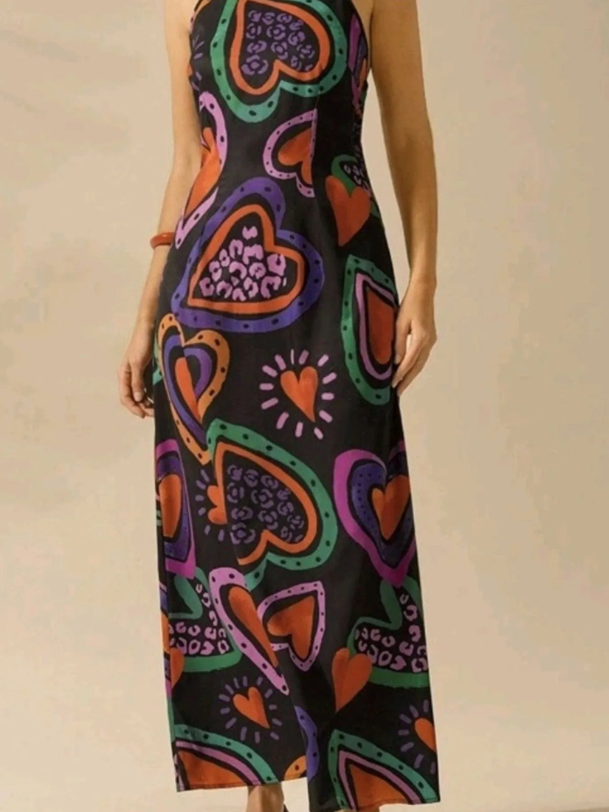 Palm Leaf Print Halter Neck Sleeveless A-Line Maxi Dress 6