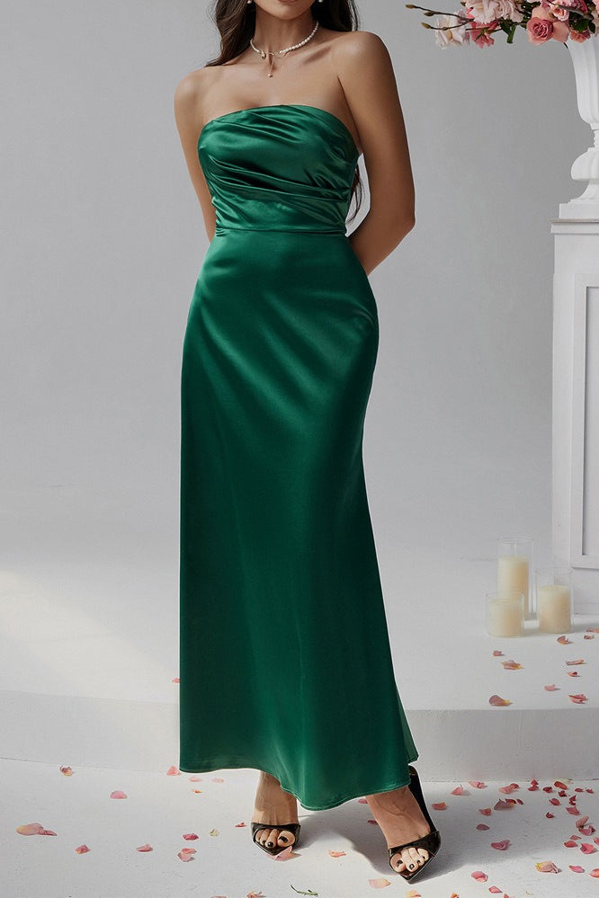 Satin Strapless Ruched Bustier Mermaid Formal Gown