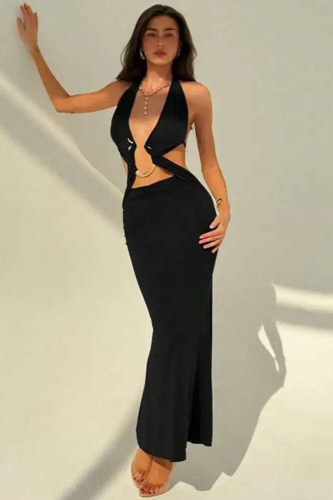 Halloween Sexy Snake Print Backless Maxi Dress