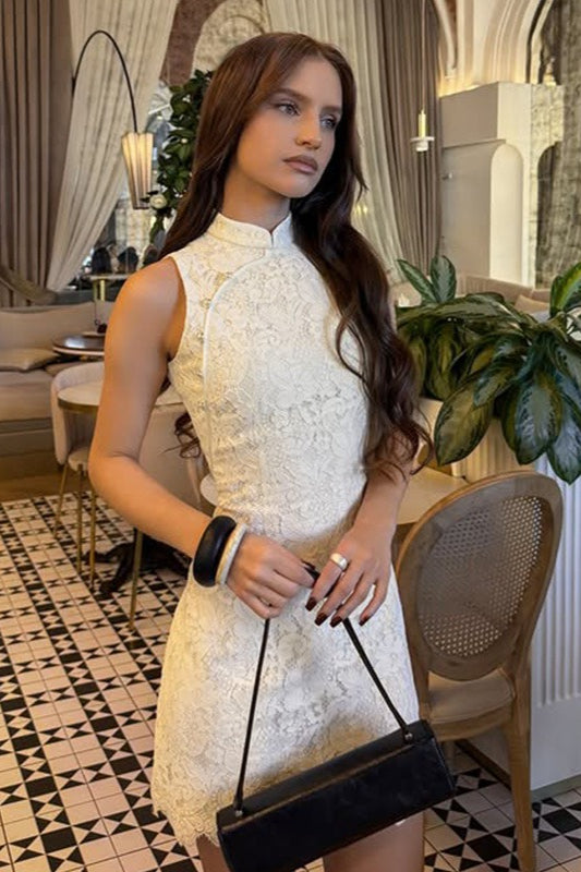 Lace Sleeveless Waist Tie Bodycon Mini Lace Dress