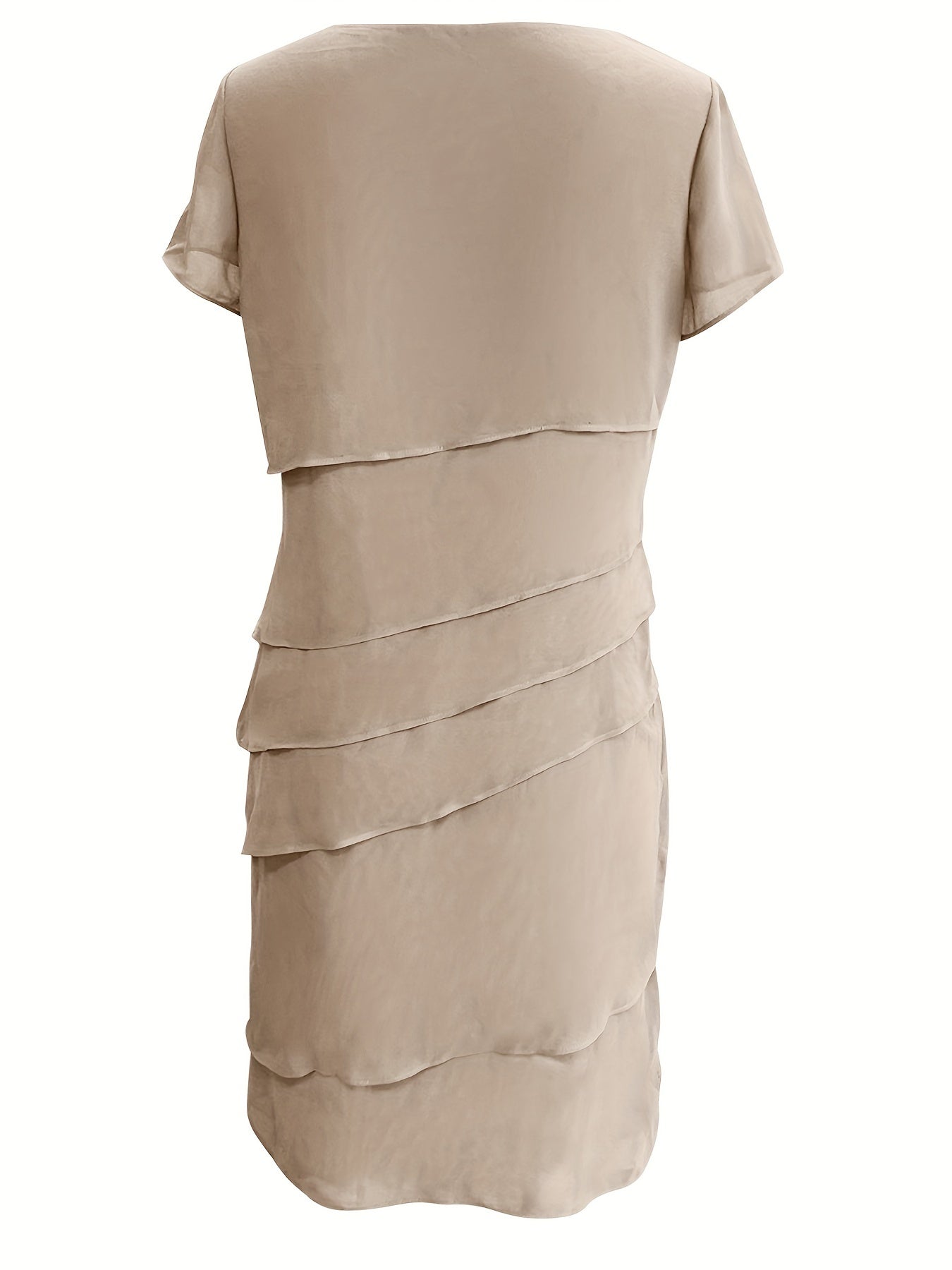 Cotton Layered Trim Round Neck Short Sleeve Midi Dress