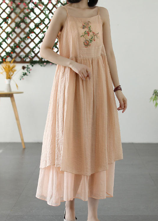Embroidered Floral Bird Patch Spaghetti Strap Square Neck Empire Tiered Midi Dress