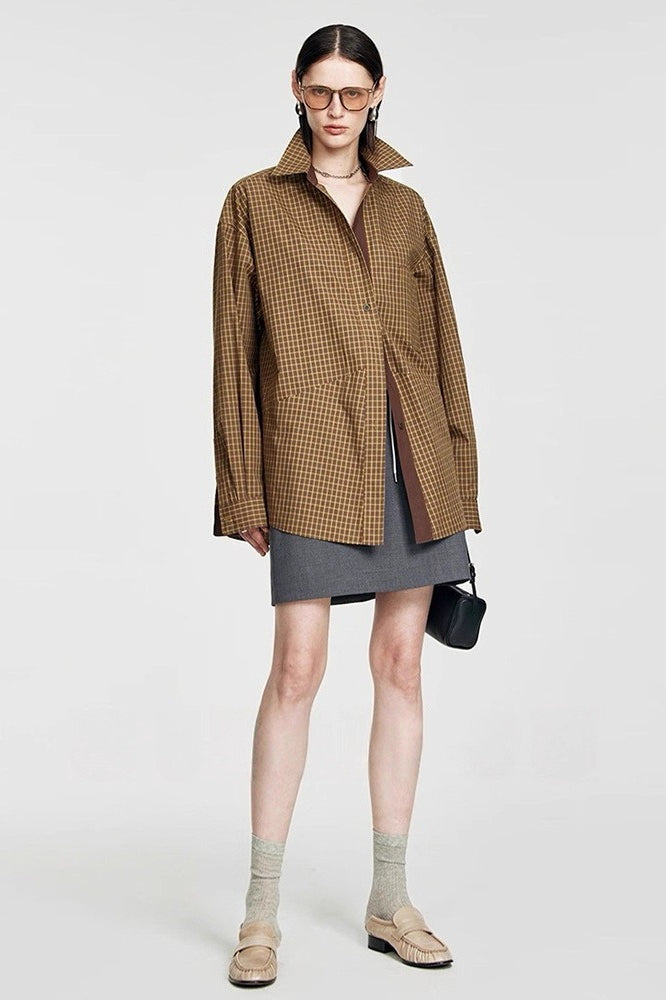 Plaid Cotton Collared Long Sleeve Top