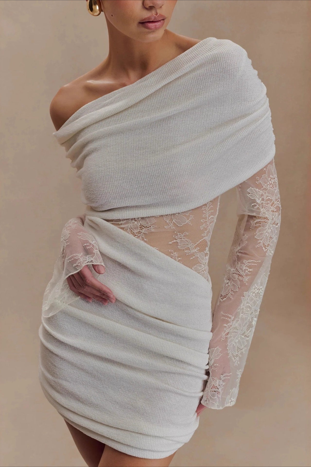 Lace Patchwork Off Shoulder Mini Dress - View 2