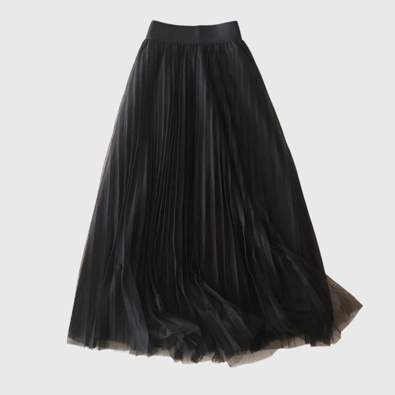 High Waist Pleated Tulle Midi Skirt