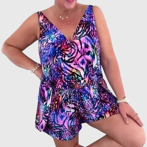 Animal Print V-Neck Sleeveless Playsuit