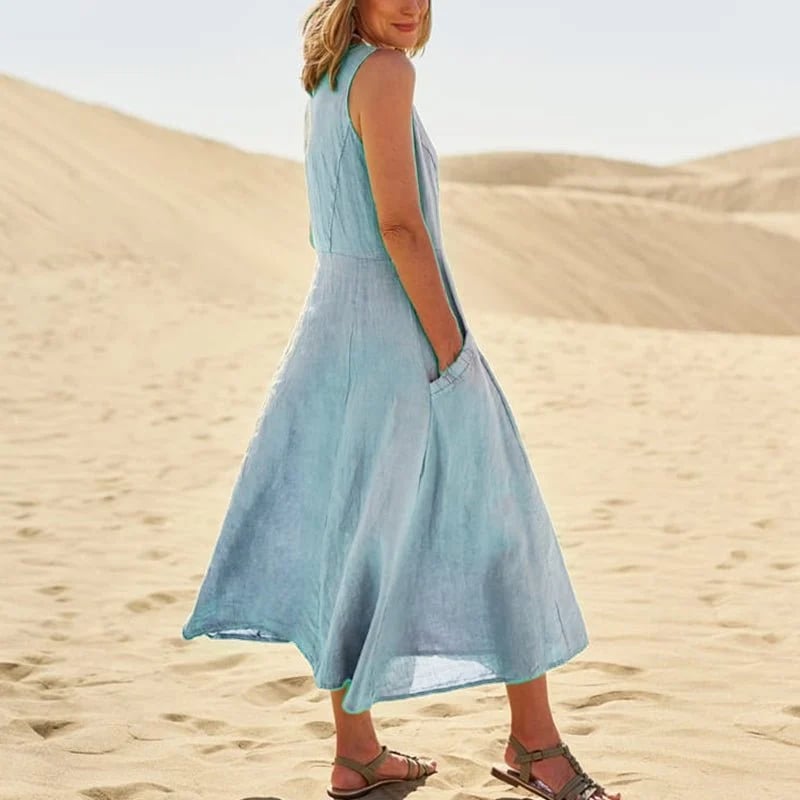 Scoop Neck Side Pocket Maxi Dress and Button Cardigan Two-Piece Set