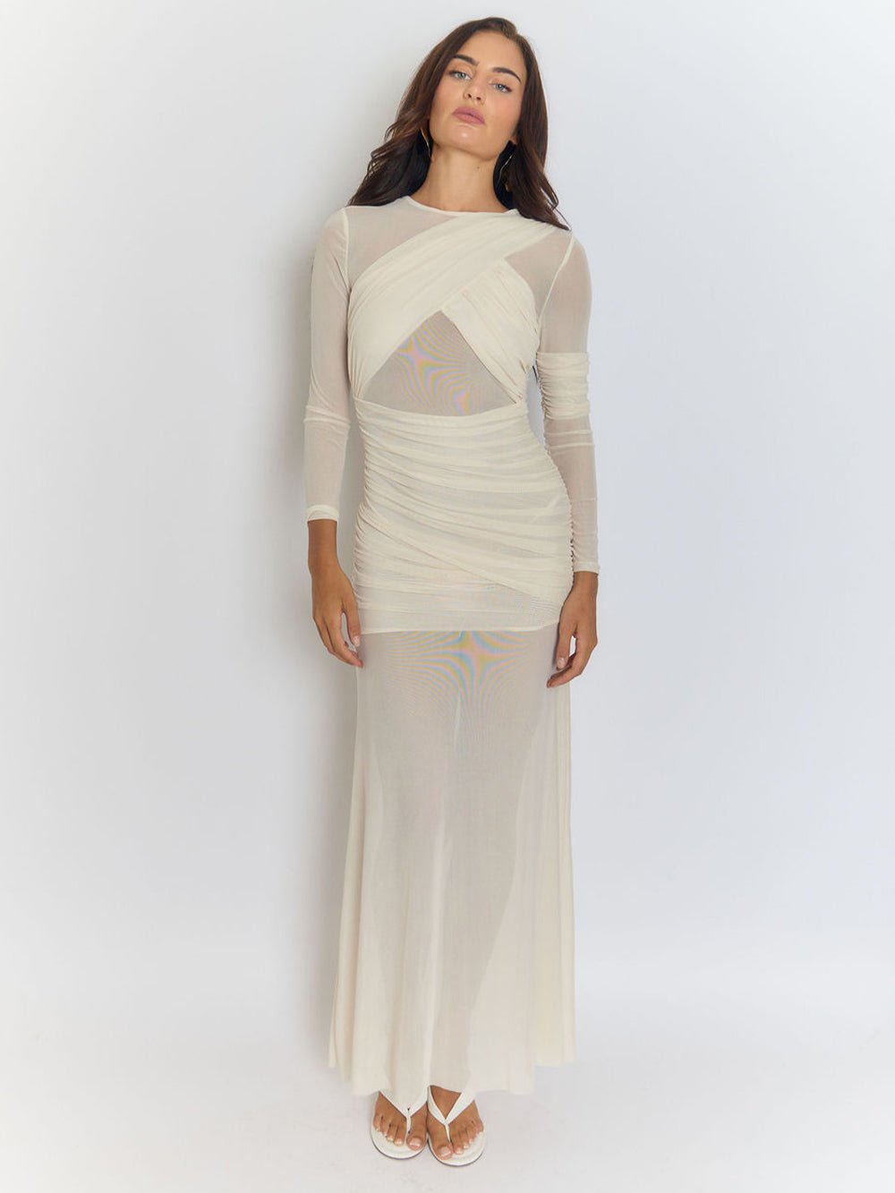 Cecilia Mesh Maxi Dress In White 9