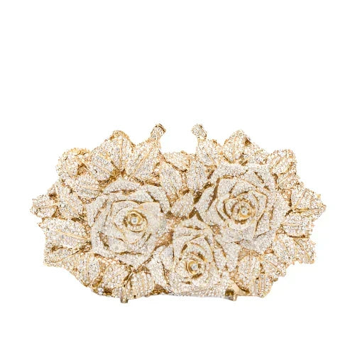 Floral Rose Crystal Embellished Clutch