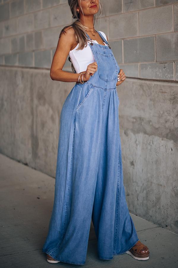 Denim Wide-leg Overalls Jumpsuit