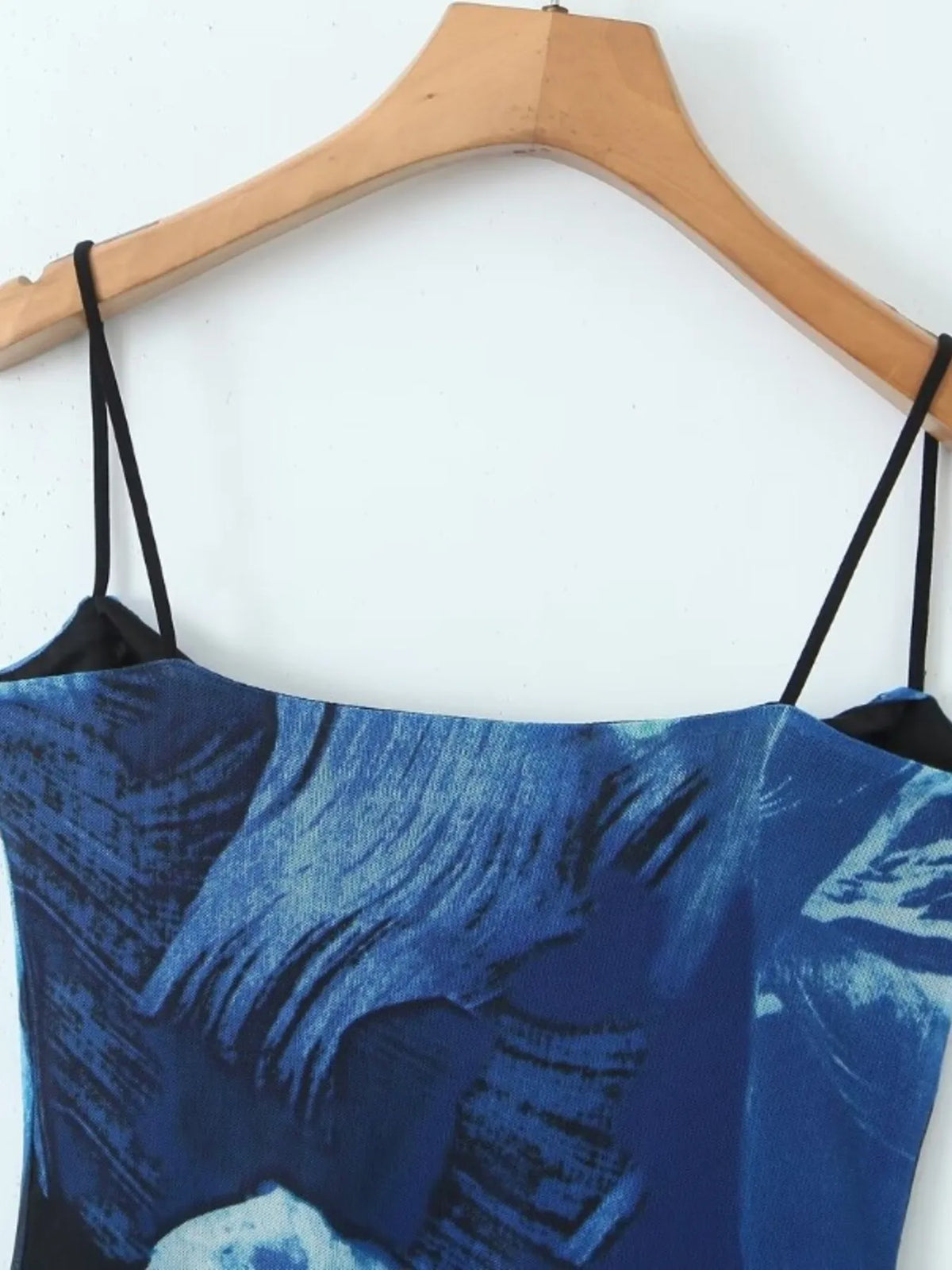 Abstract Print Mesh Cowl Neck Halter Cami Bodycon Mini Dress 15