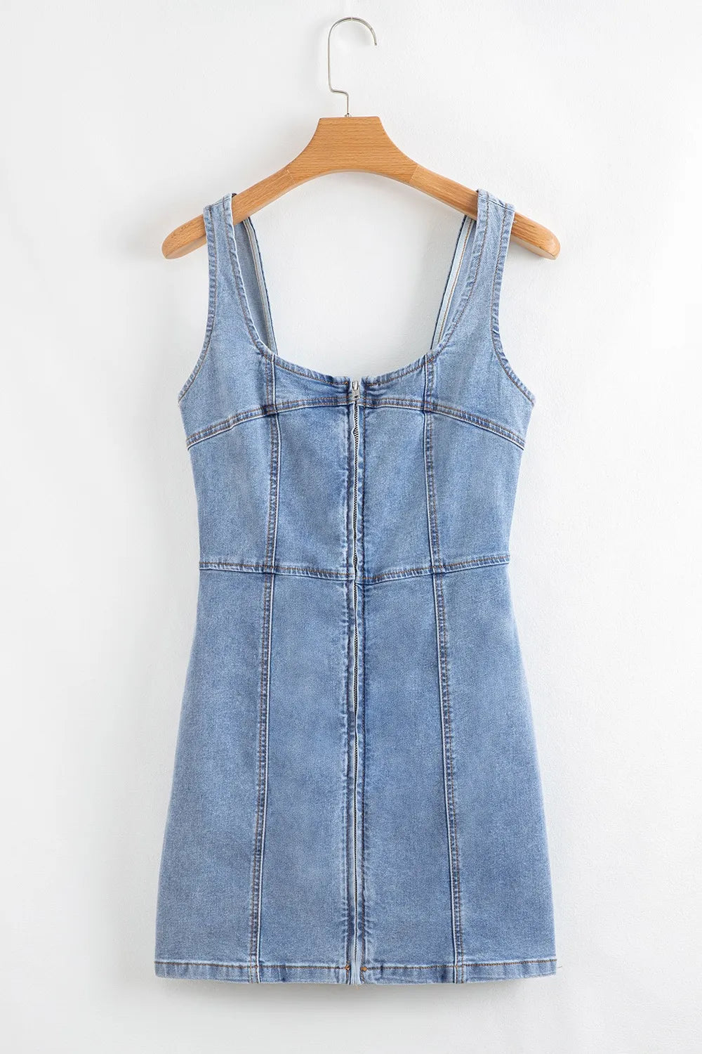 Square Neck Wide Strap Denim Dress