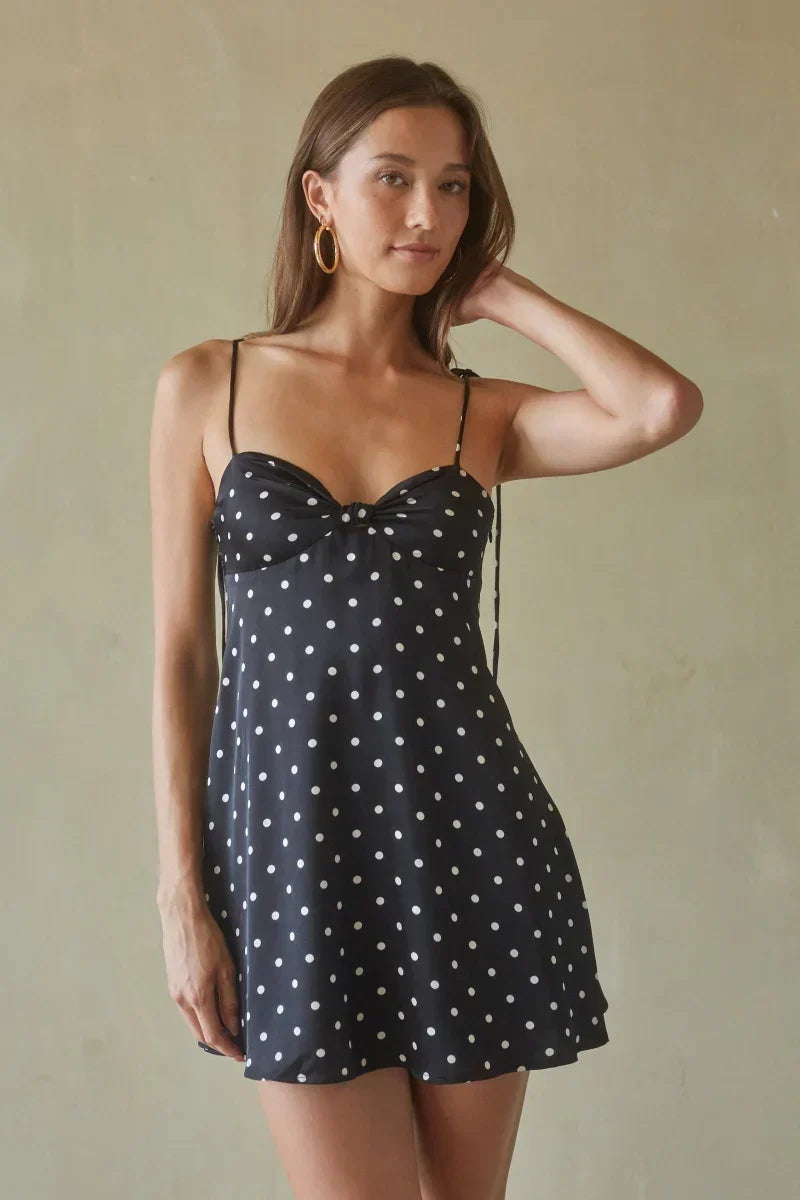Polka Dot Twist Front Sweetheart Spaghetti Strap A-Line Mini Dress 8