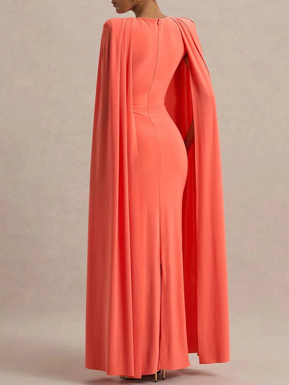 Cape Sleeve Round Neck Bodycon Maxi Gown - View 2