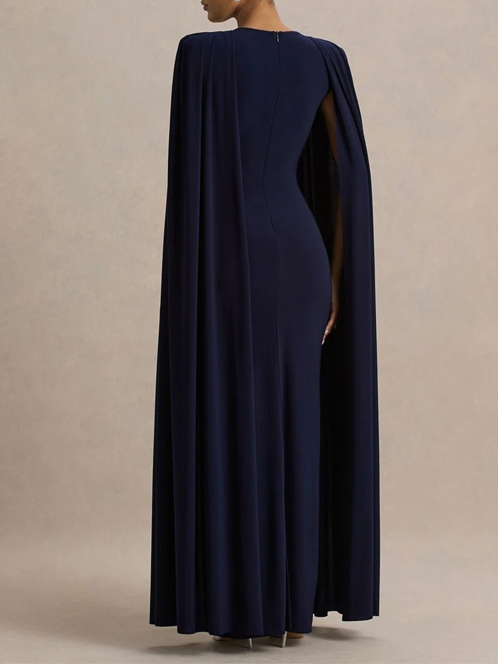 Cape Sleeve Round Neck Bodycon Maxi Evening Gown