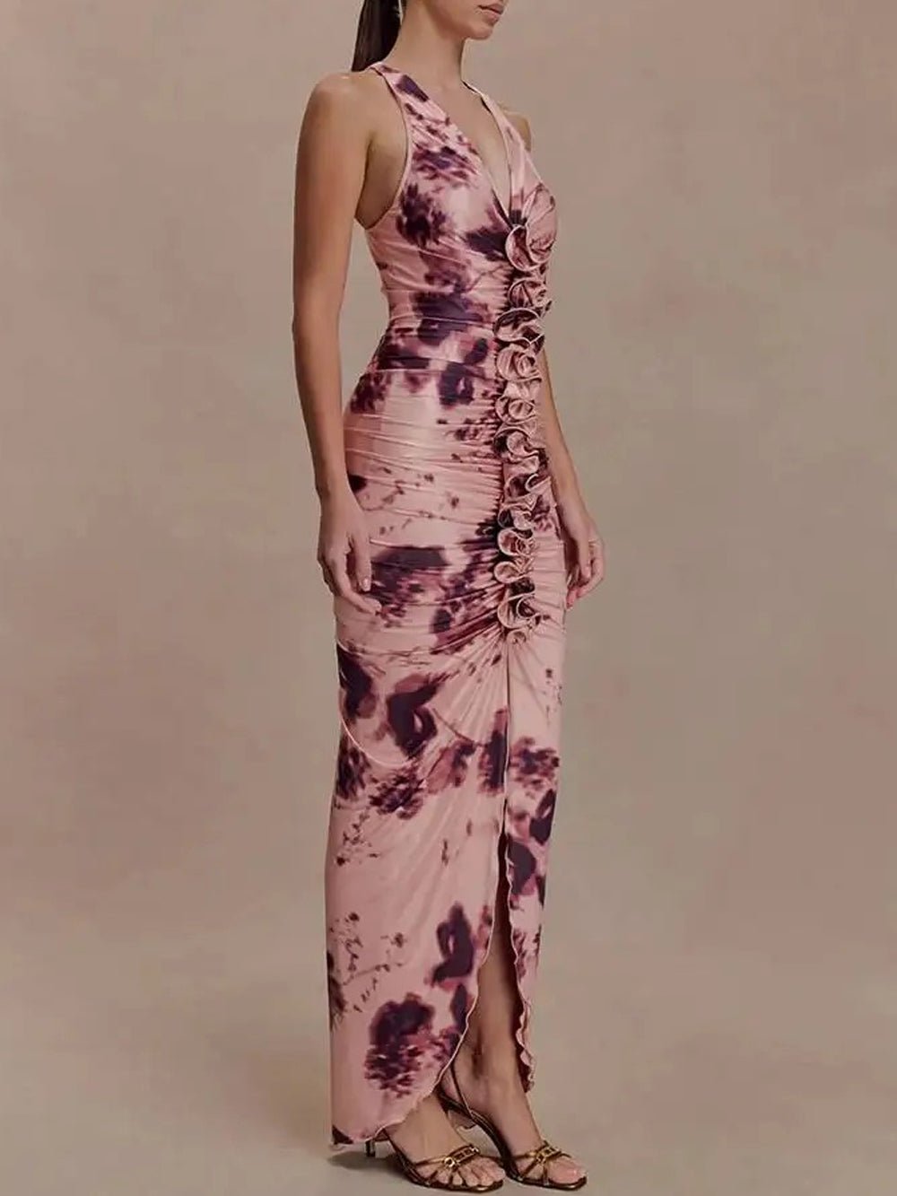 Celeste Ruched Halter Maxi Dress